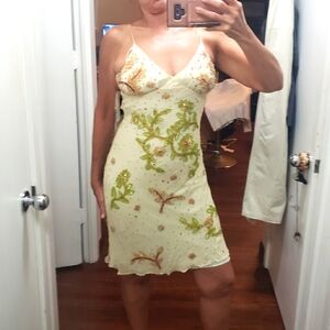 Adrianna Papell Evening fairycore whimsigoth Silk yellow floral dress beaded 10